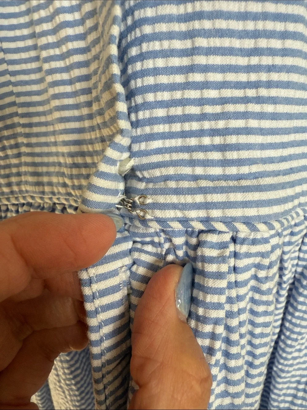 Polo Ralph Lauren Blue and White Seersucker Dress, Lace Collar girls size 6